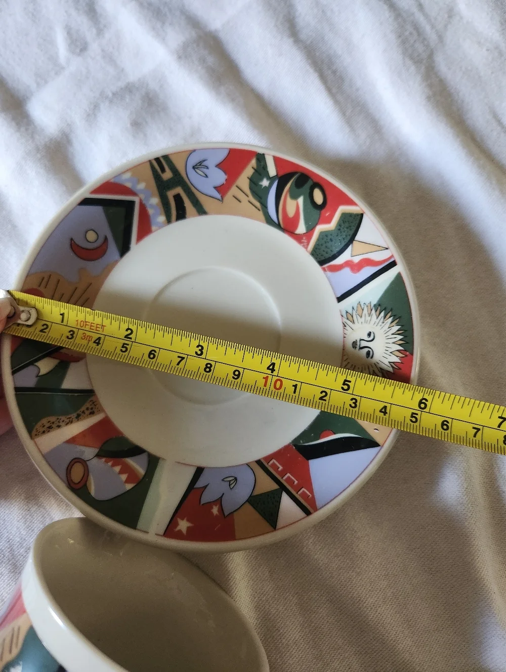 Vintage SUNFLOWER Abstract Espresso Cups Saucer Geometric Sun Print Celestial